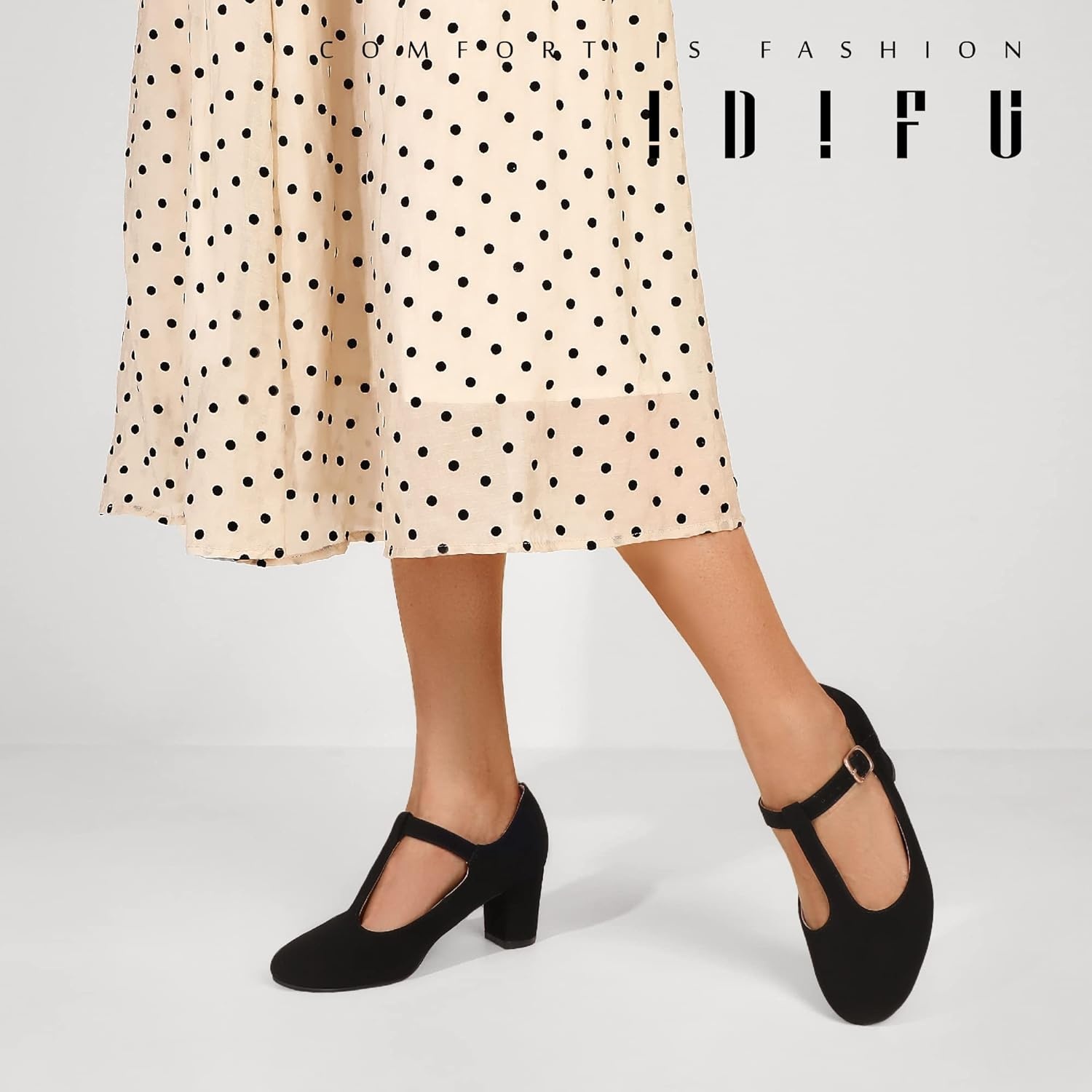image:imageIDIFU Womens Pumps Dress Shoes for Women Mary Jane Low Chunky Closed Toe TStrap Womens Dress Shoes Wedding Shoes for Bride Black Nude Silver Heels for WomenBlack Nubuck