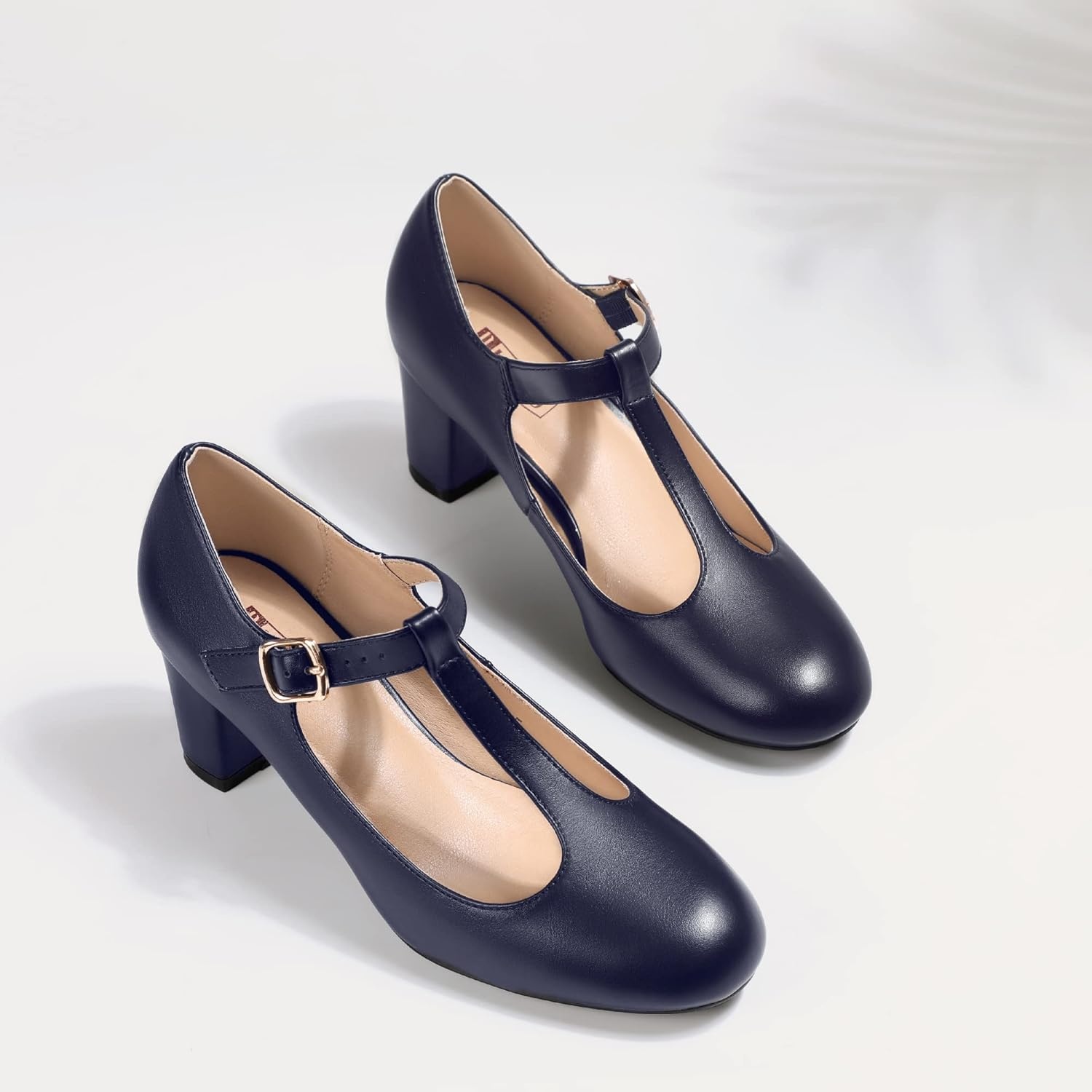 image:imageIDIFU Womens Pumps Dress Shoes for Women Mary Jane Low Chunky Closed Toe TStrap Womens Dress Shoes Wedding Shoes for Bride Black Nude Silver Heels for WomenNavy Pu