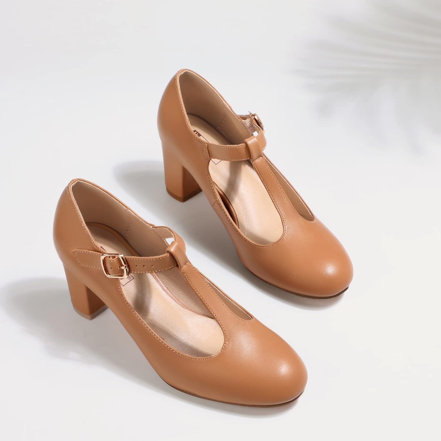 image:imageIDIFU Womens Pumps Dress Shoes for Women Mary Jane Low Chunky Closed Toe TStrap Womens Dress Shoes Wedding Shoes for Bride Black Nude Silver Heels for WomenNude Pu