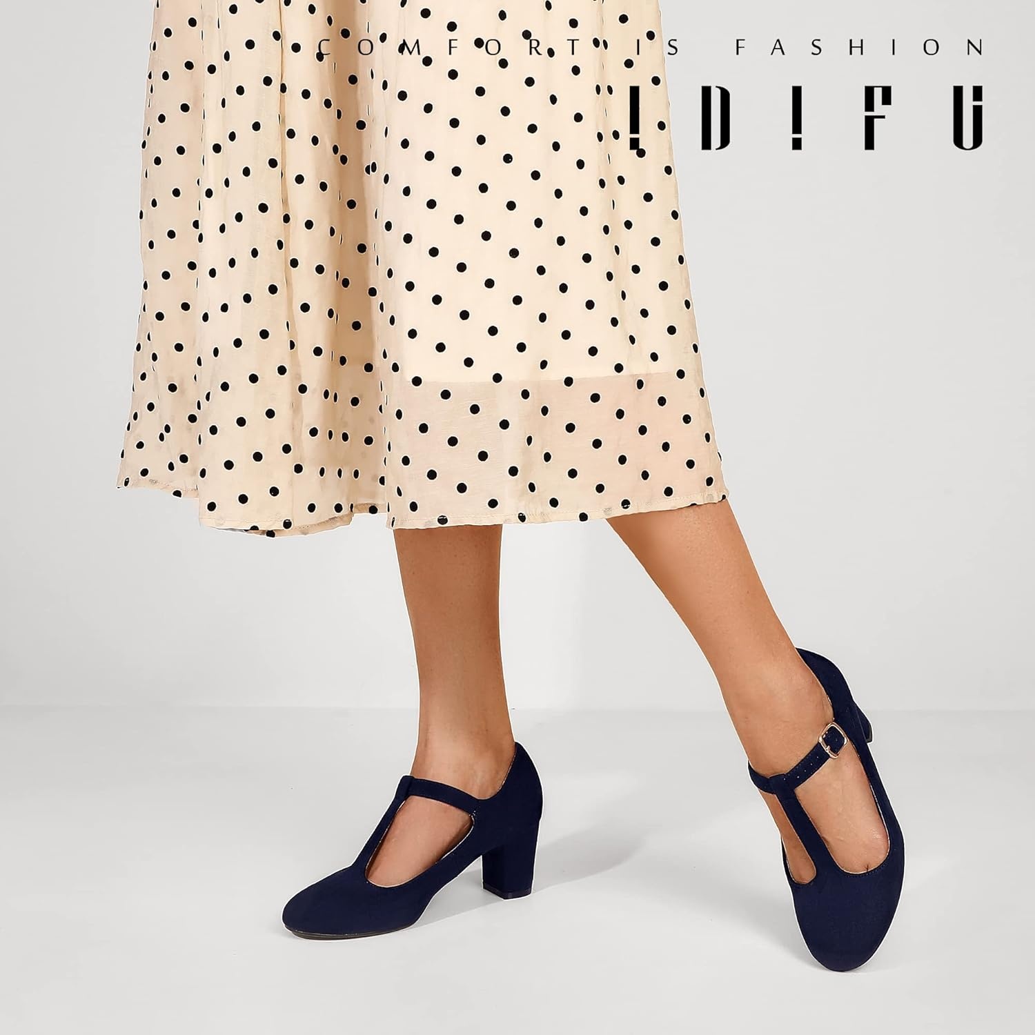 image:imageIDIFU Womens Pumps Dress Shoes for Women Mary Jane Low Chunky Closed Toe TStrap Womens Dress Shoes Wedding Shoes for Bride Black Nude Silver Heels for WomenBlue Suede