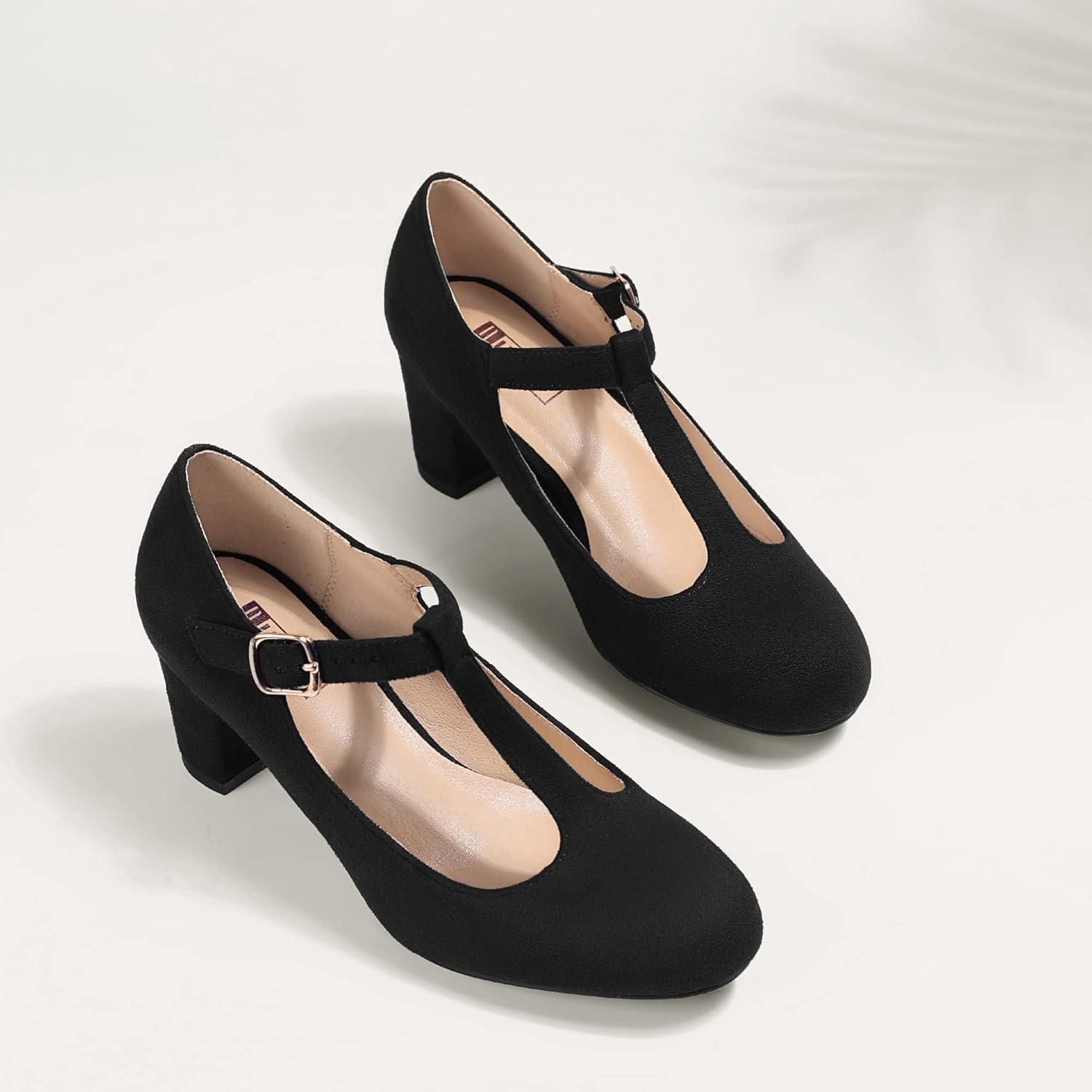 image:imageIDIFU Womens Pumps Dress Shoes for Women Mary Jane Low Chunky Closed Toe TStrap Womens Dress Shoes Wedding Shoes for Bride Black Nude Silver Heels for WomenBlack Suede