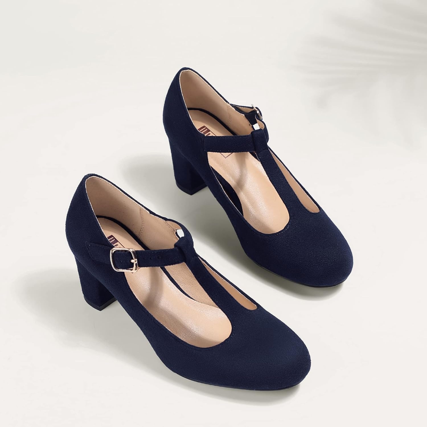 image:imageIDIFU Womens Pumps Dress Shoes for Women Mary Jane Low Chunky Closed Toe TStrap Womens Dress Shoes Wedding Shoes for Bride Black Nude Silver Heels for WomenBlue Suede