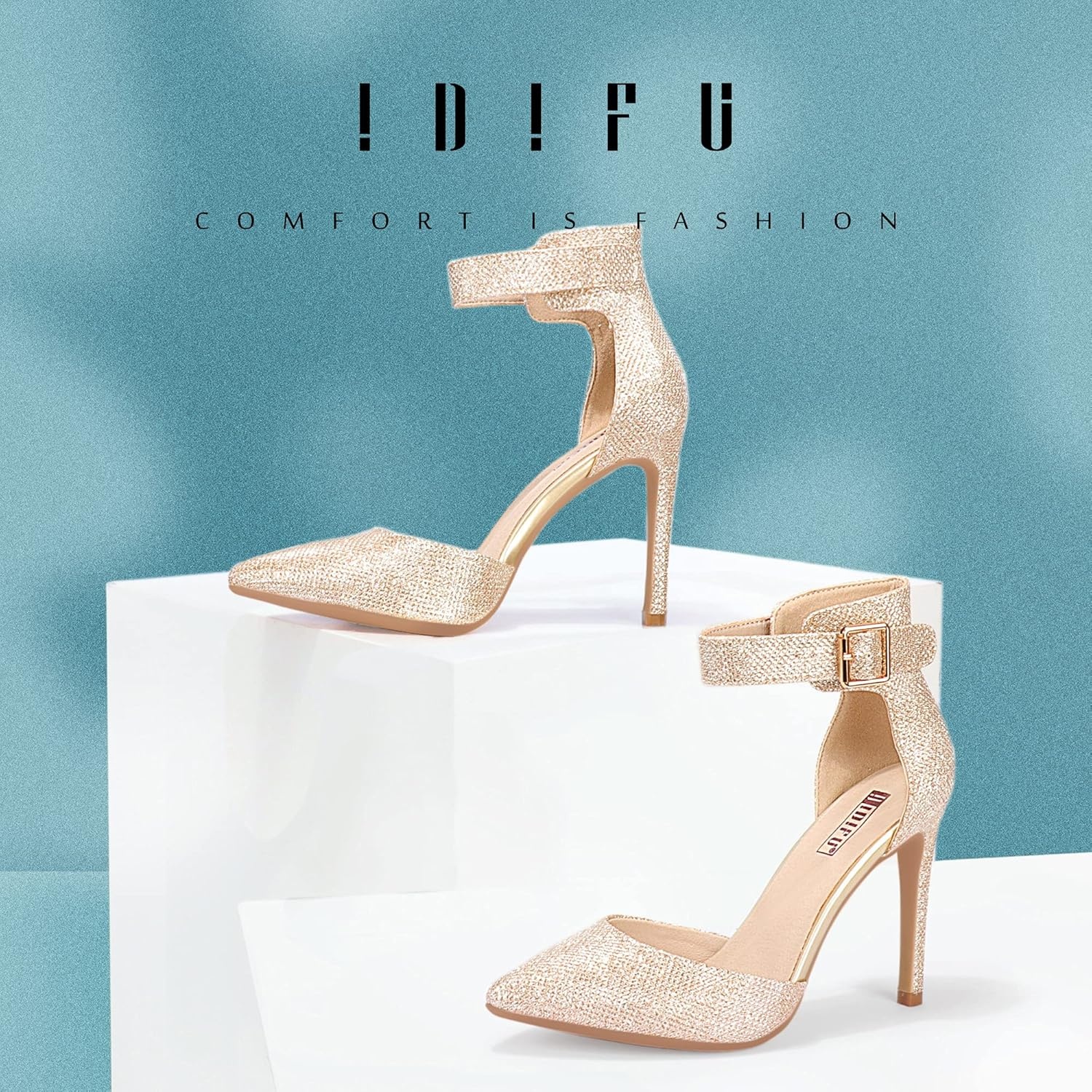 image:imageIDIFU Womens Stiletto PumpsS Gold Glitter