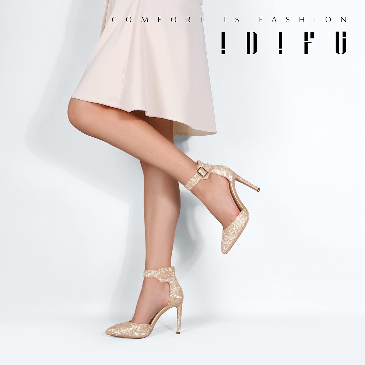 image:imageIDIFU Womens Stiletto PumpsS Gold Glitter