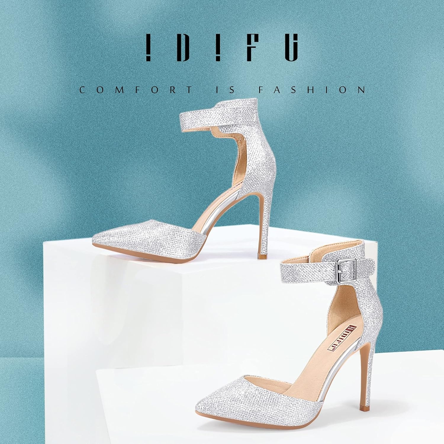 image:imageIDIFU Womens Stiletto PumpsS Silver Glitter