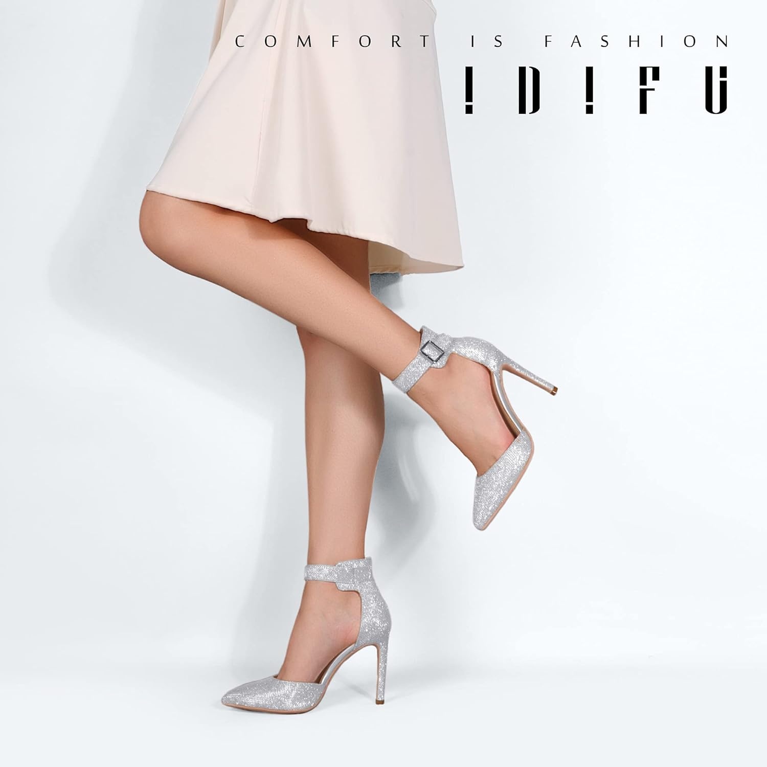 image:imageIDIFU Womens Stiletto PumpsS Silver Glitter