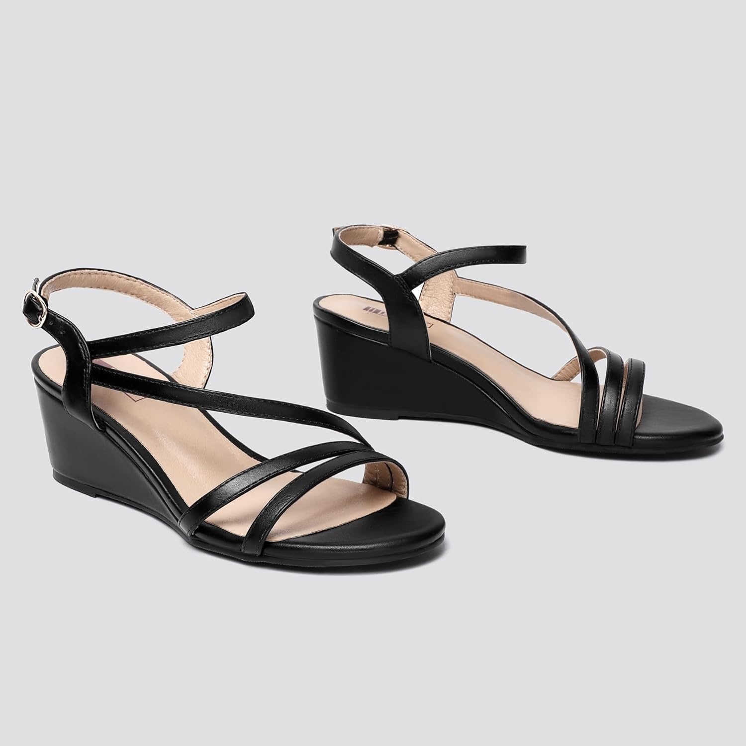 image:imageIDIFU Womens Wedge Heel Sandal Dress Low Strappy 2 Inch Open Toe Wedding Bridal Shoes for Woman Ladies Evening FormalBlack Pu