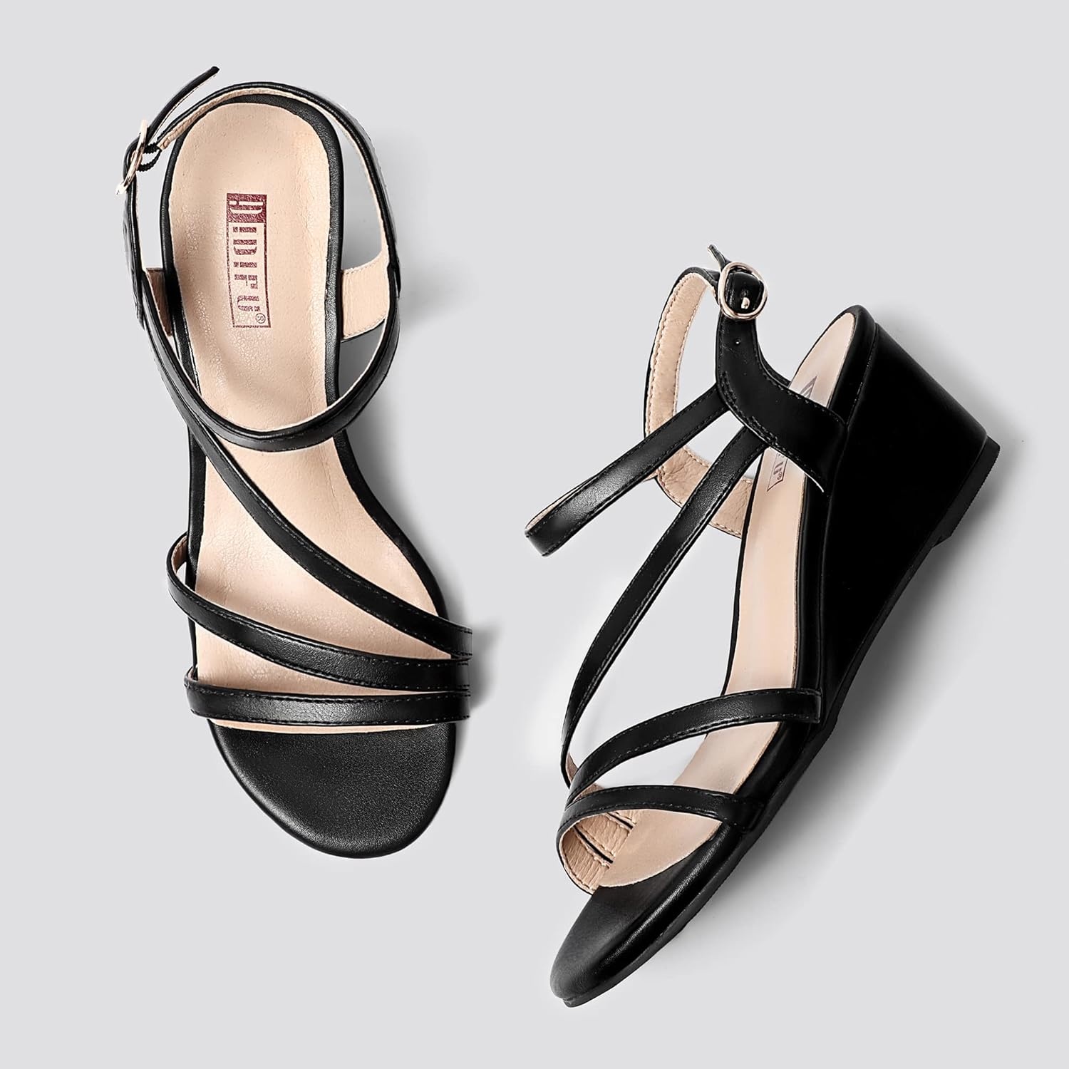 image:imageIDIFU Womens Wedge Heel Sandal Dress Low Strappy 2 Inch Open Toe Wedding Bridal Shoes for Woman Ladies Evening FormalBlack Pu