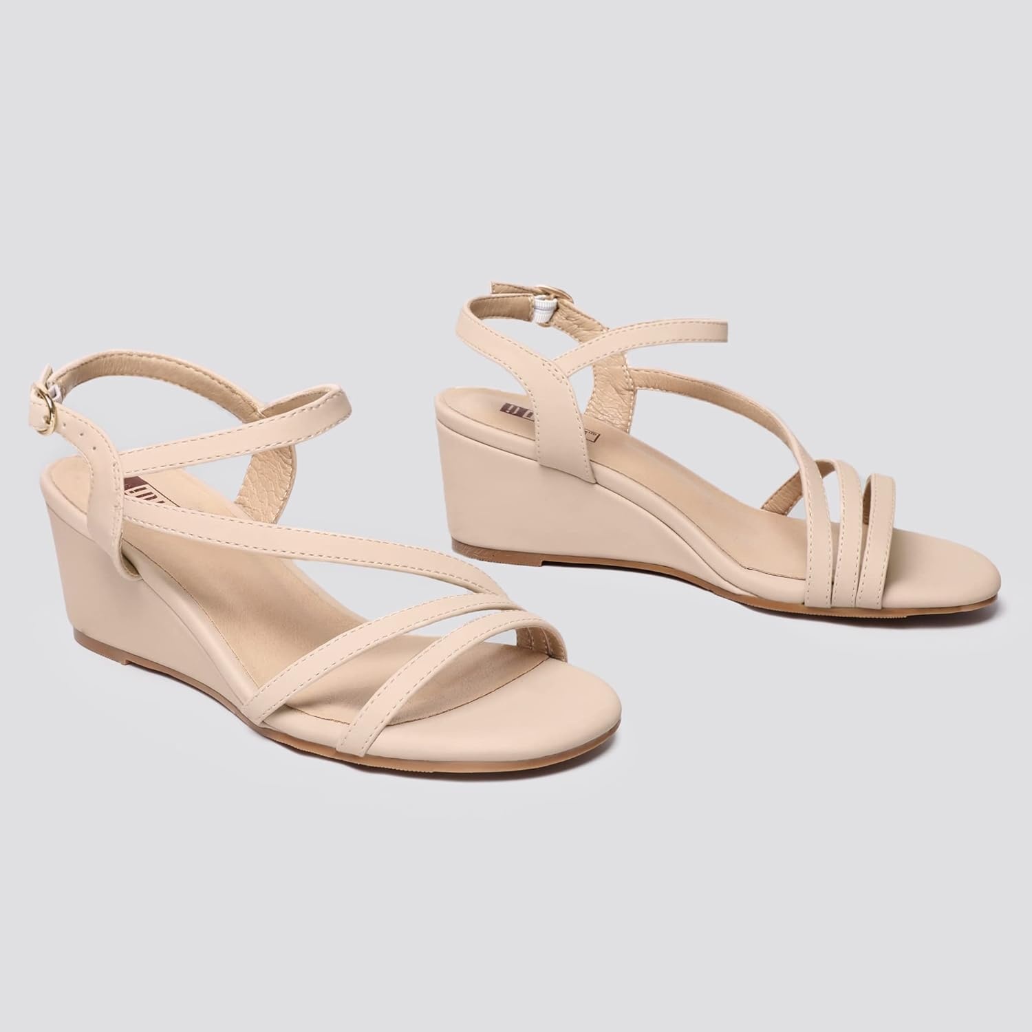 image:imageIDIFU Womens Wedge Heel Sandal Dress Low Strappy 2 Inch Open Toe Wedding Bridal Shoes for Woman Ladies Evening FormalNude Nubuck