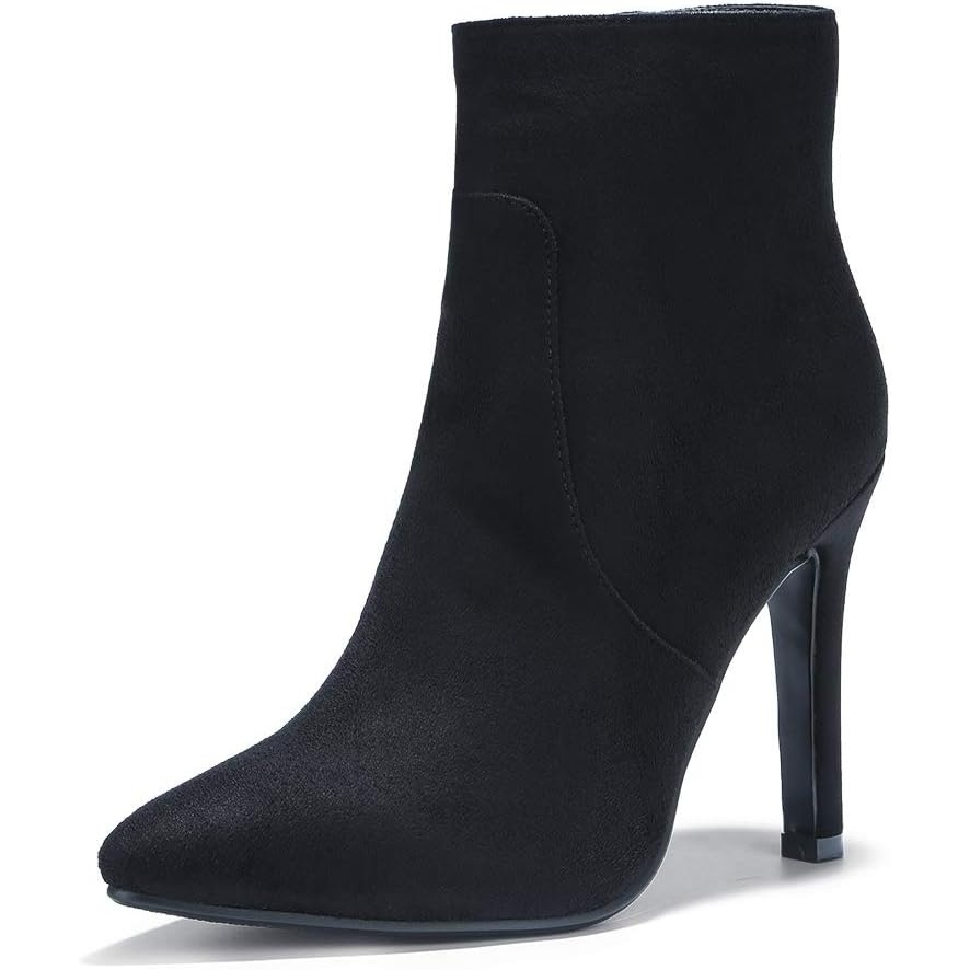 image:imageIDIFU Ankle Boots for Women High Heel Pointed Toe Boots Side Zipper Stiletto BootiesBlack Suede