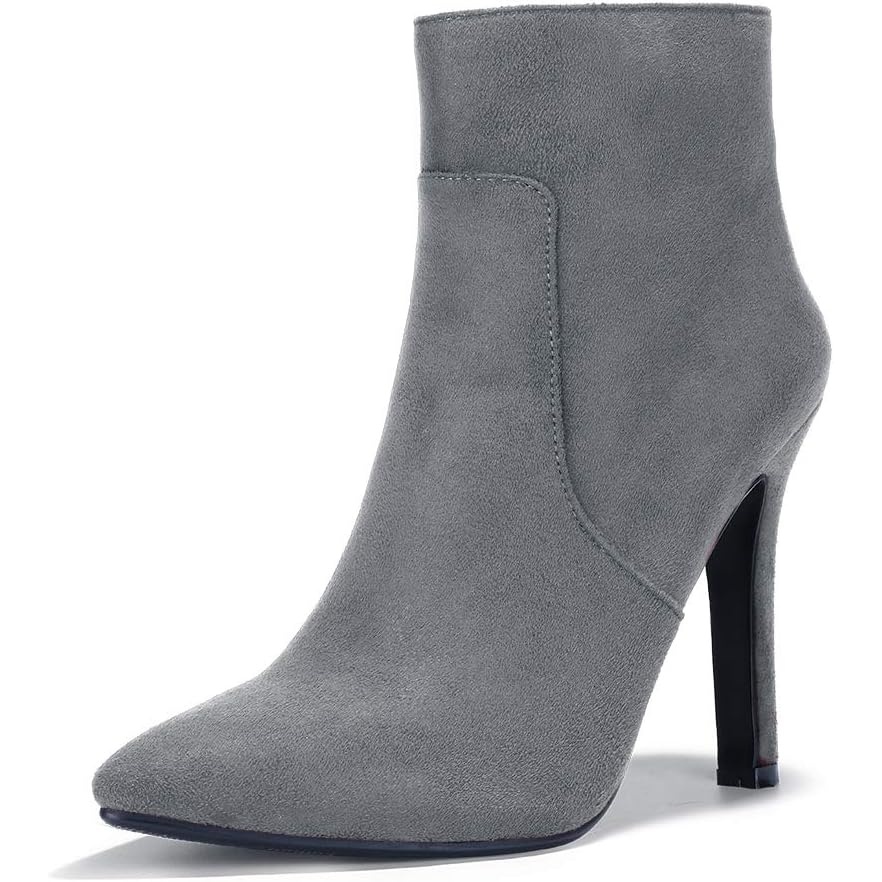 image:imageIDIFU Ankle Boots for Women High Heel Pointed Toe Boots Side Zipper Stiletto BootiesGray Suede