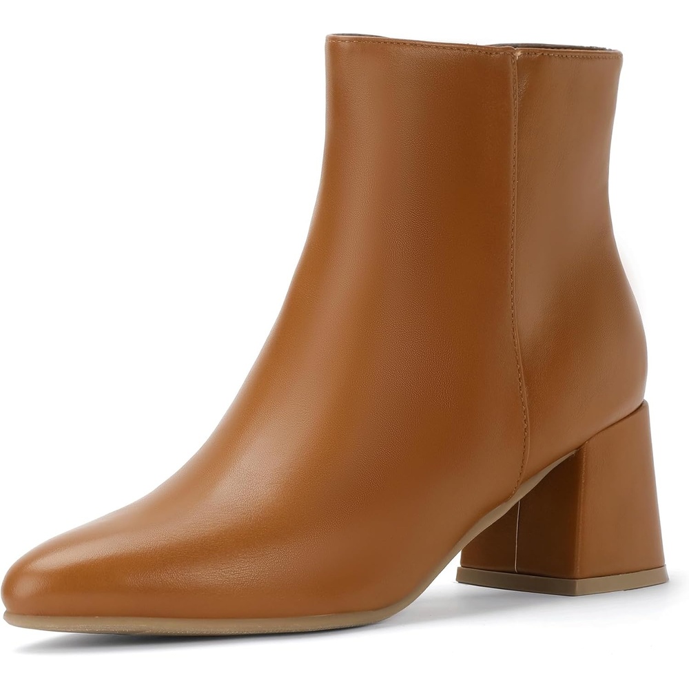 image:imageIDIFU IN2 Ankle Boots for Women Low Short Chunky Block Heel Boot Fall Pointed Toe Dress Booties Ladies Comfortable Cute Fashion BootsNew Brown