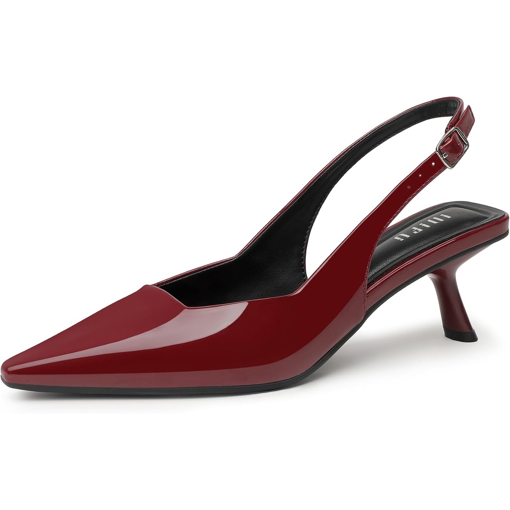 image:imageIDIFU IN2 Closed Toe Slingback Pointed Toe Short Womens Pumps Kitten Low Heels Work Business Pumps ShoesRed 01