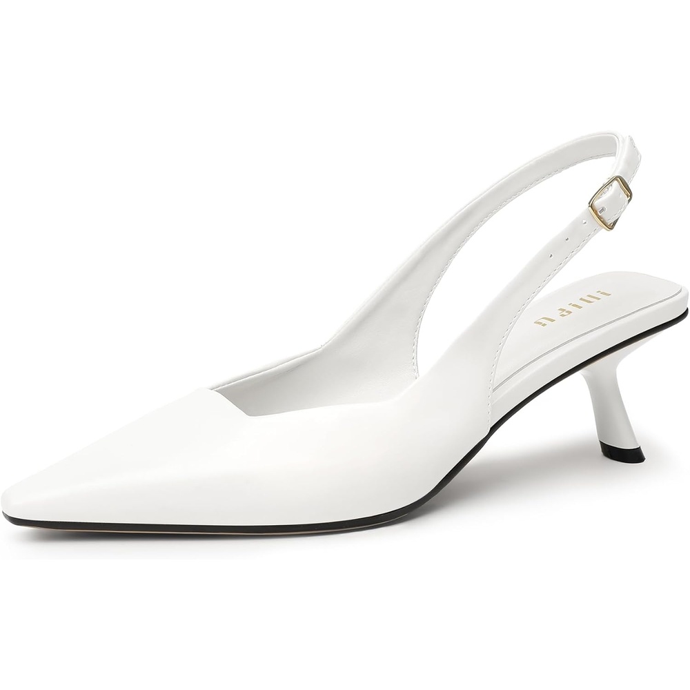 image:imageIDIFU IN2 Closed Toe Slingback Pointed Toe Short Womens Pumps Kitten Low Heels Work Business Pumps ShoesWhite 01