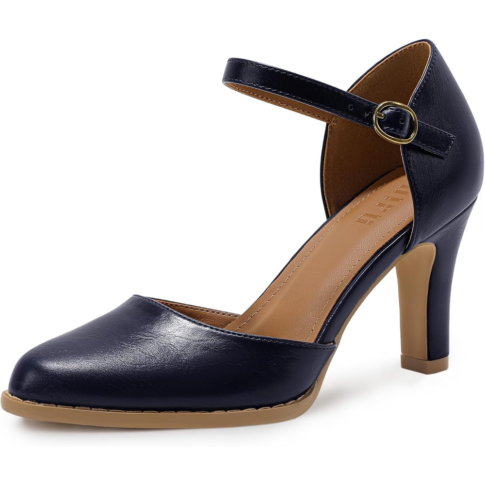 image:imageIDIFU IN3 Closed Toe Chunky High Heels Comfortable Dress Shoes for Women Pumps Vintage Heels Dressy Wedding Prom Bridal Party Work Office Business DOrsay Pumps ShoesNavy Blue Pu