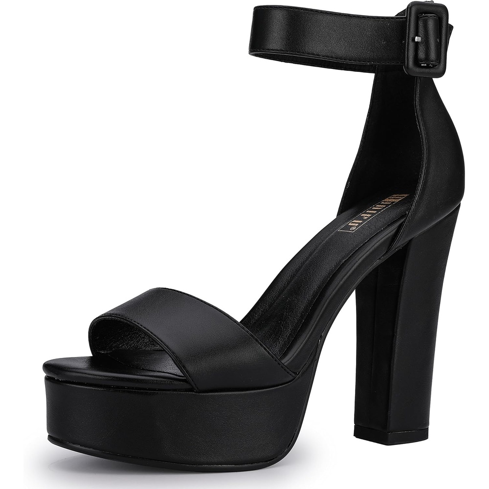 image:imageIDIFU IN5 Sabrina Platform Block Chunky High Heels Ankle Strap Heeled Sandals Sexy Wedding Party Dress Shoes for Women Open Toe HeelsBlack Pu