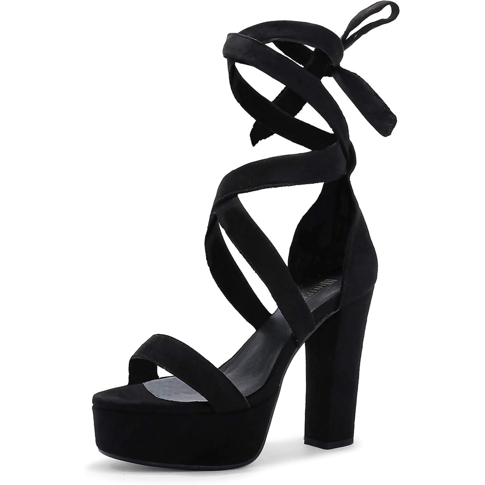 image:imageIDIFU IN5 Sabrina Platform Block Chunky High Heels Ankle Strap Heeled Sandals Sexy Wedding Party Dress Shoes for Women Open Toe HeelsBlack Strap