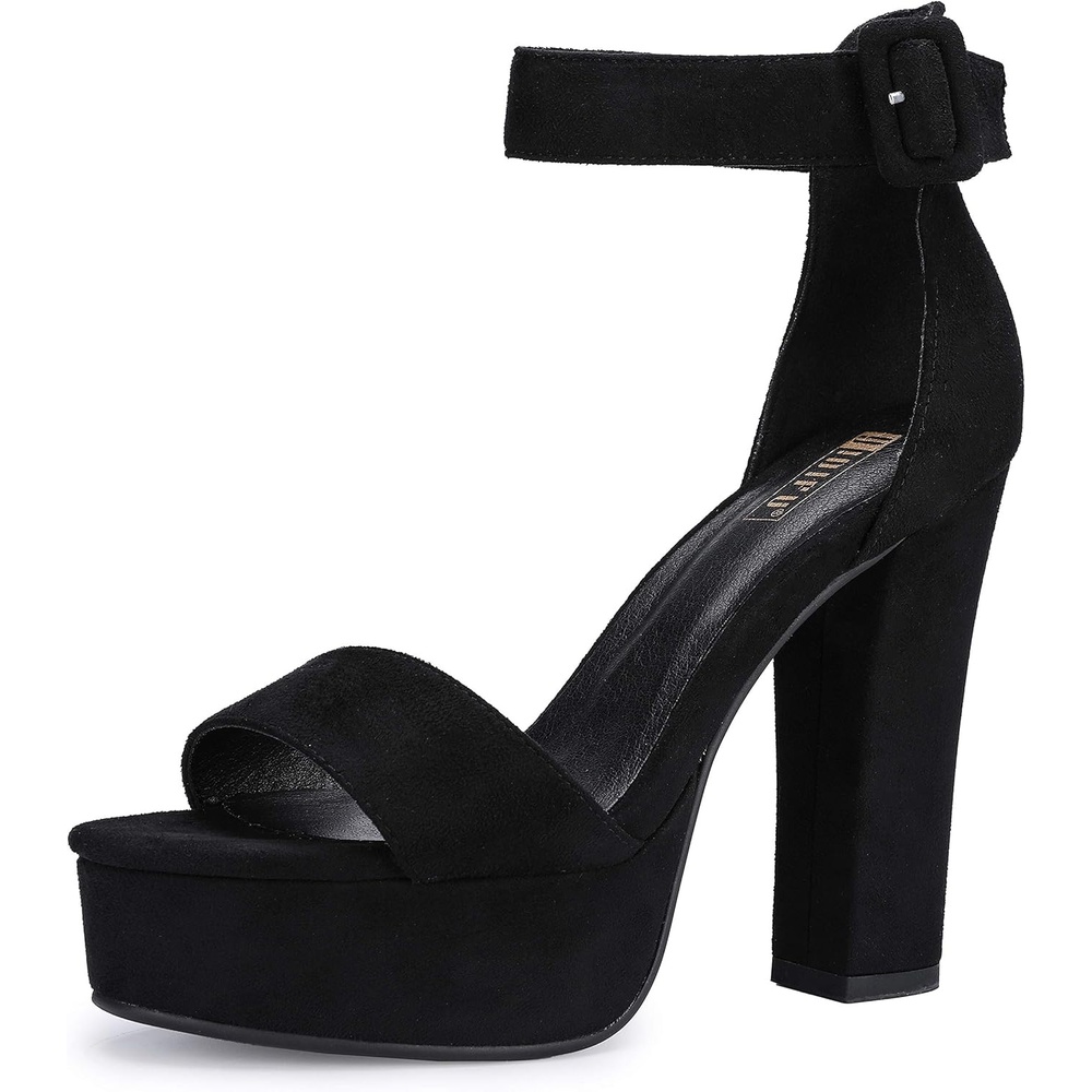 image:imageIDIFU IN5 Sabrina Platform Block Chunky High Heels Ankle Strap Heeled Sandals Sexy Wedding Party Dress Shoes for Women Open Toe HeelsBlack Suede