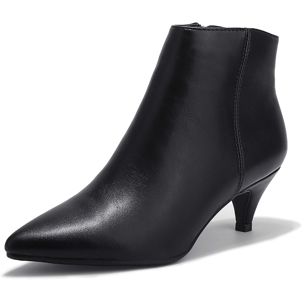 image:imageIDIFU Women Booties Low Kitten Heel Ankle Boots Pointed Toe Short Boots Dress Sexy ShoesBlack Pu