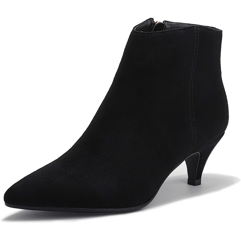 image:imageIDIFU Women Booties Low Kitten Heel Ankle Boots Pointed Toe Short Boots Dress Sexy ShoesBlack Suede