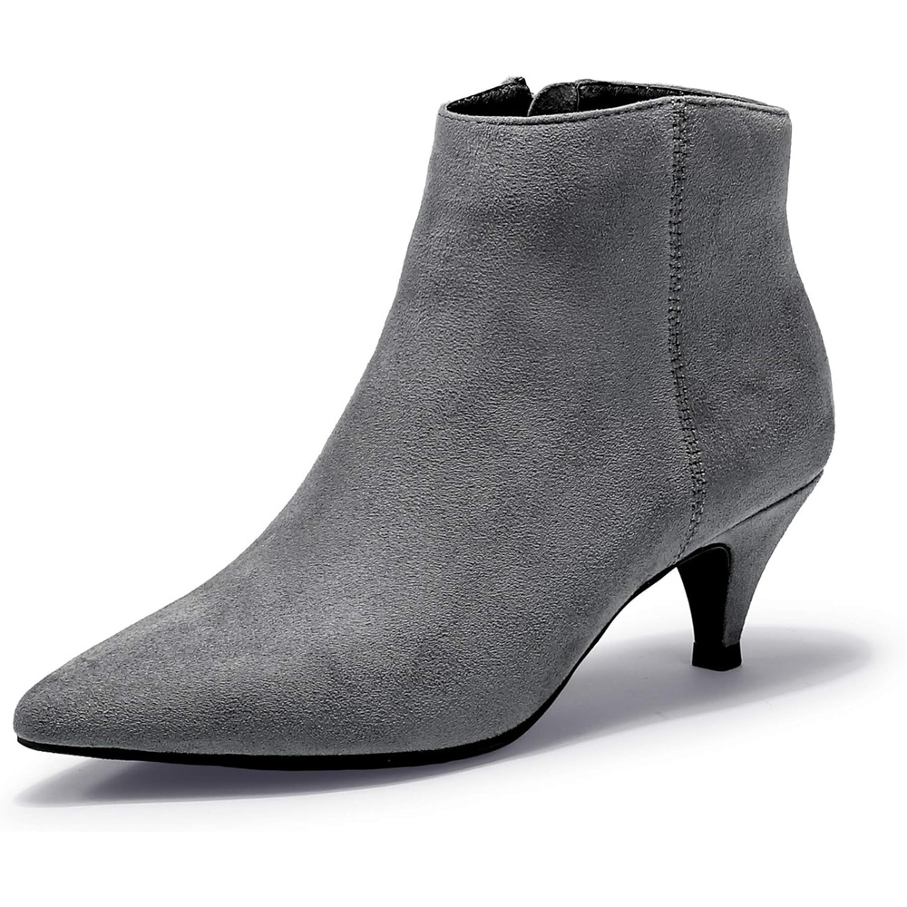 image:imageIDIFU Women Booties Low Kitten Heel Ankle Boots Pointed Toe Short Boots Dress Sexy ShoesGray Suede