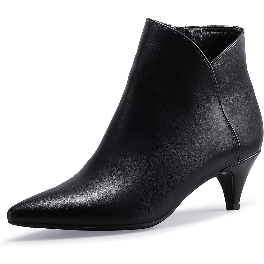 image:imageIDIFU Women Booties Low Kitten Heel Ankle Boots Pointed Toe Short Boots Dress Sexy ShoesV Black Pu