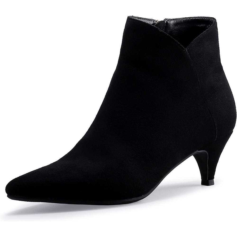image:imageIDIFU Women Booties Low Kitten Heel Ankle Boots Pointed Toe Short Boots Dress Sexy ShoesV Black Suede
