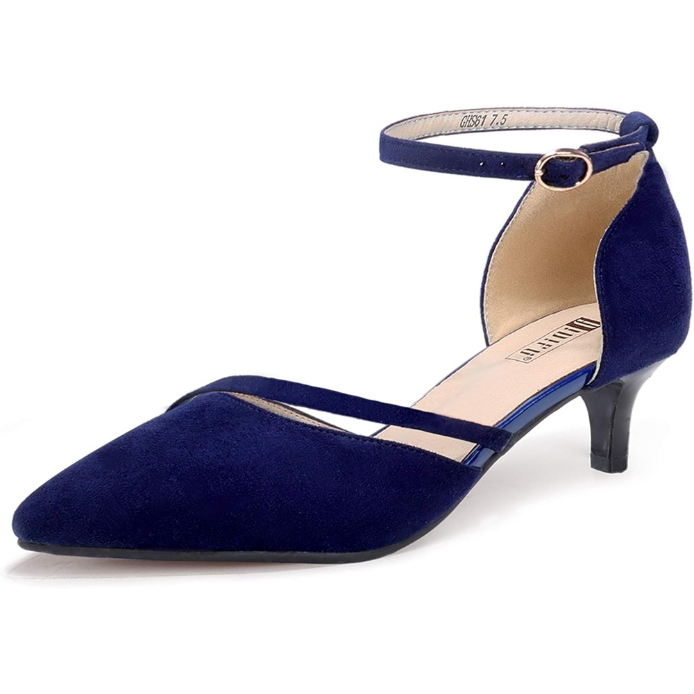 image:imageIDIFU Women IN2 Maxine Low Kitten Heels Dress Pumps Wedding Evening Formal Elegant Closed Toe Shoes for Women BrideNavy Blue Suede