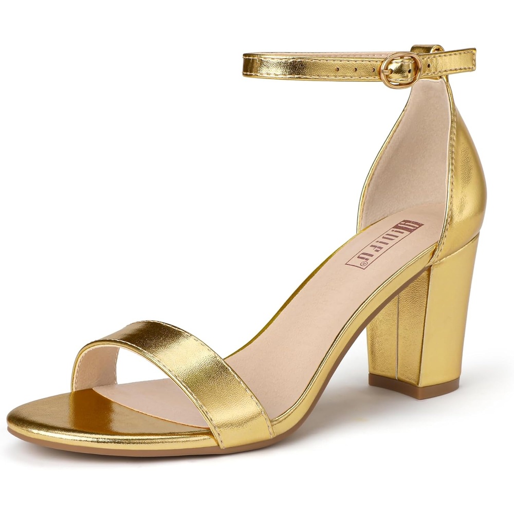 image:imageIDIFU Womens 3 Inch Heel Sandals for WomenGold Pu