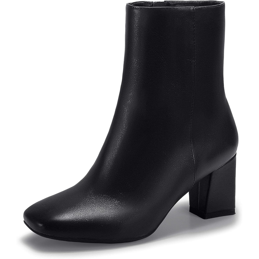 image:imageIDIFU Womens Aliza Fashion Square Toe Short Boots Side Zipper Low Block Heel Ankle BootiesBlack Pu