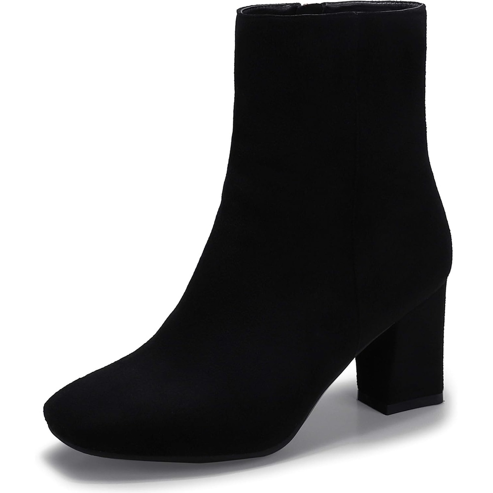 image:imageIDIFU Womens Aliza Fashion Square Toe Short Boots Side Zipper Low Block Heel Ankle BootiesBlack Suede
