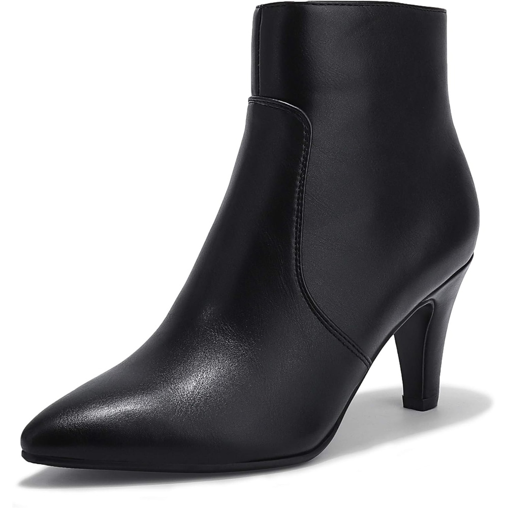 image:imageIDIFU Womens CLARAZ Pointed Toe High Heel Ankle Booties Zipper Buckle Strap Short BootsBlack Pu