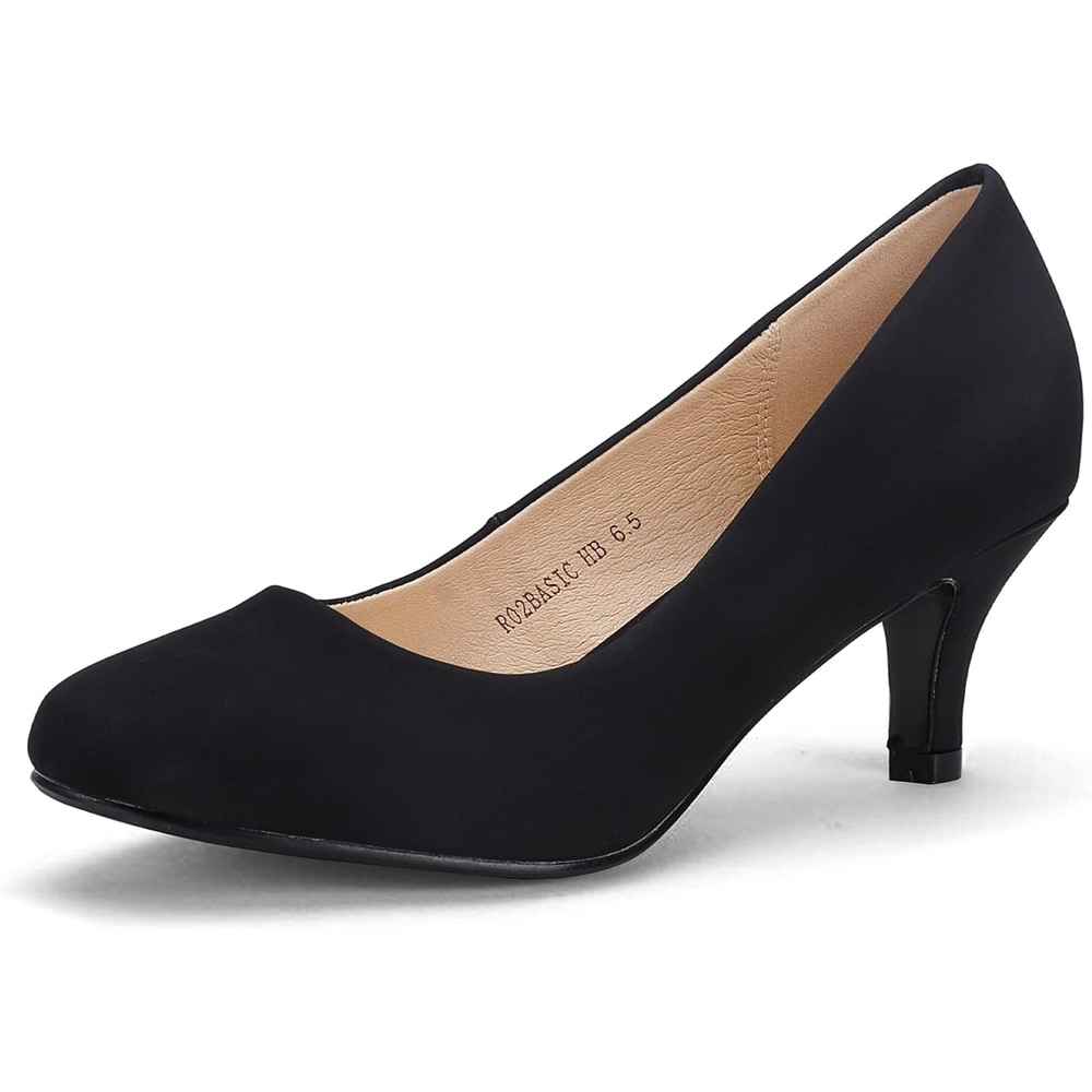image:imageIDIFU Womens Classic Low Heels Dress Pumps 2 Inch Kitten Heel Round Toe Office Wedding ShoesBlack Nubuck