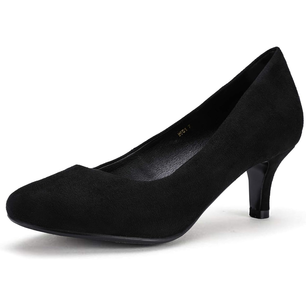 image:imageIDIFU Womens Classic Low Heels Dress Pumps 2 Inch Kitten Heel Round Toe Office Wedding ShoesBlack Suede