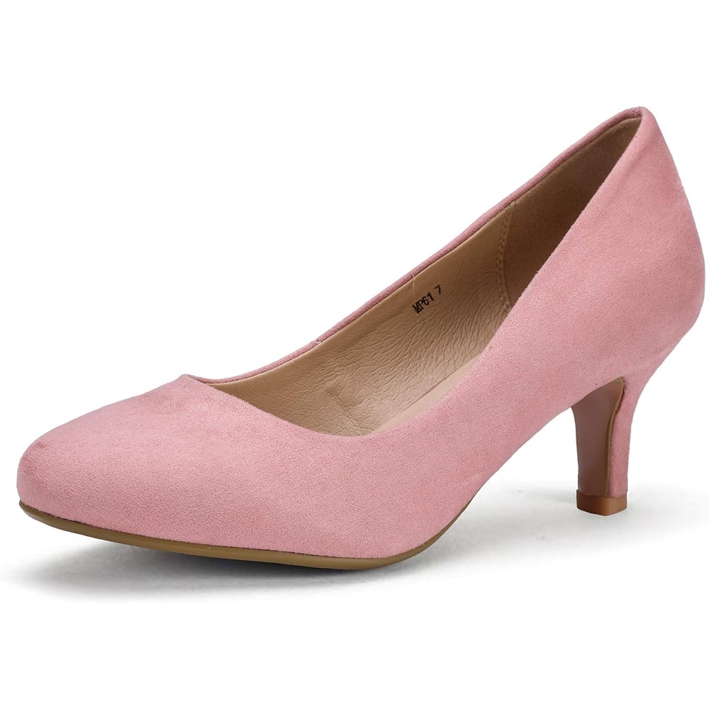image:imageIDIFU Womens Classic Low Heels Dress Pumps 2 Inch Kitten Heel Round Toe Office Wedding ShoesPink Suede