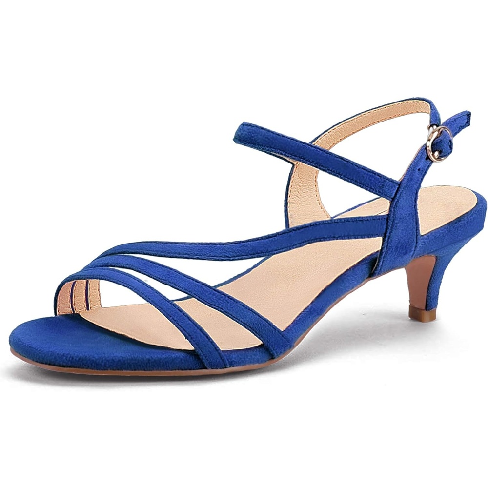 image:imageIDIFU Womens Dressy Strappy 2 Inch Low Kitten Heel Open Toe Sandals Dress Shoes for Woman Lady in Bridal Dance EveningRoyal Blue Suede
