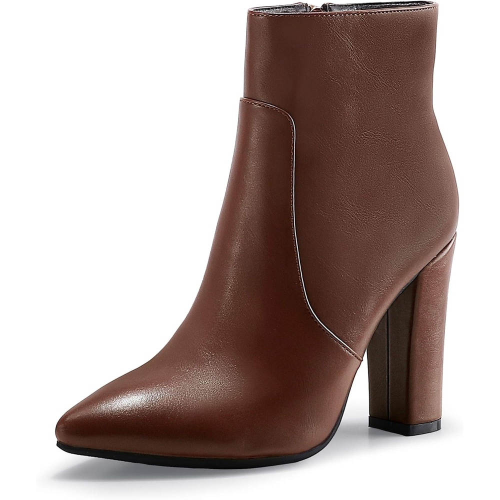 image:imageIDIFU Womens Fashion Ankle Boots Comfy Pointed Toe High Heels Side Zipper BootiesC Dark Brown Pu