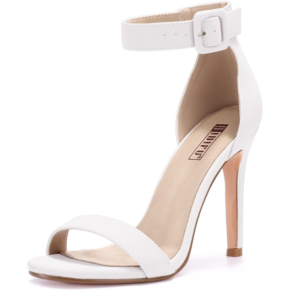 image:imageIDIFU Womens High Heels for Women Dressy Stiletto Open Toe Heels Ankle Strap Heeled Sandals for Women on Wedding Party HomecomingWhite Pu