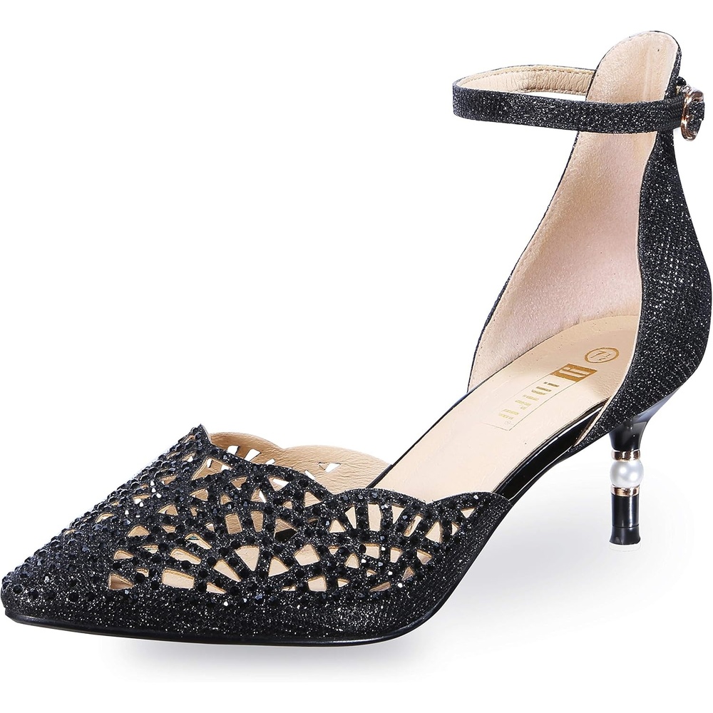 image:imageIDIFU Womens IN2 Candice Wedding Rhinestones Sequins Low Kitten Heels Pumps Dress Evening Shoes for Women Bridal BrideBlack