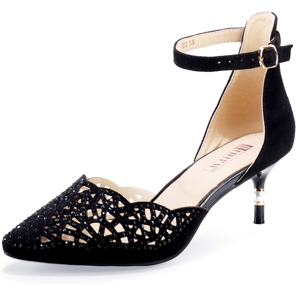image:imageIDIFU Womens IN2 Candice Wedding Rhinestones Sequins Low Kitten Heels Pumps Dress Evening Shoes for Women Bridal BrideBlack Suede