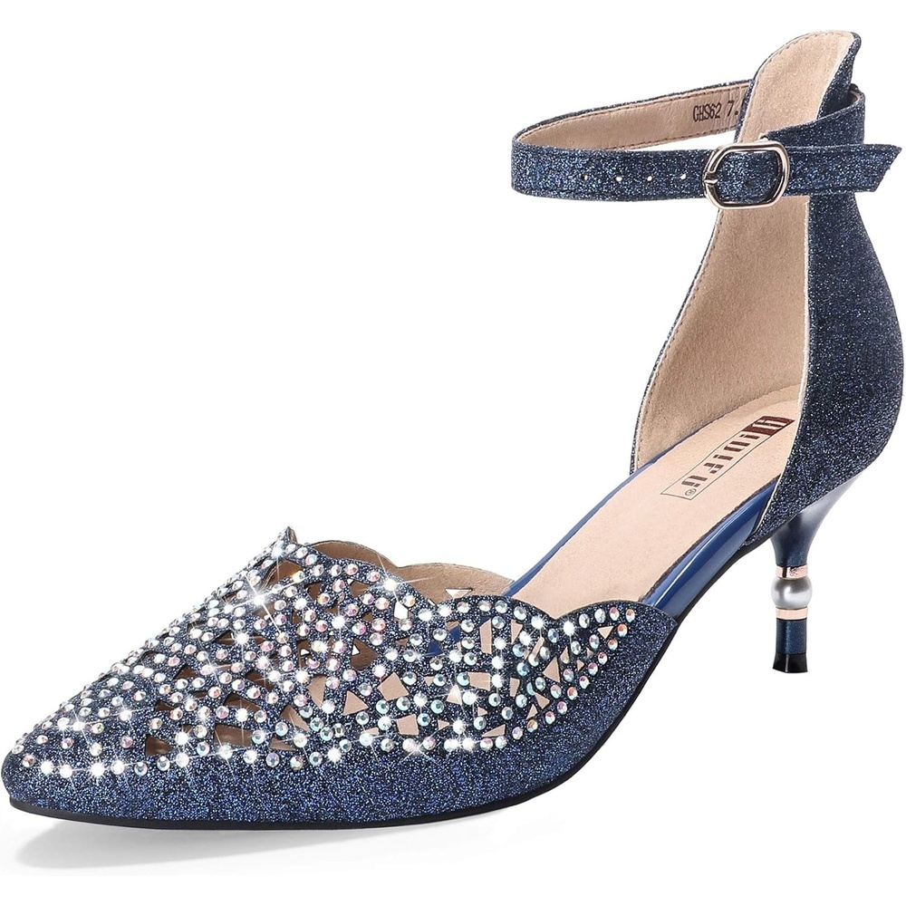 image:imageIDIFU Womens IN2 Candice Wedding Rhinestones Sequins Low Kitten Heels Pumps Dress Evening Shoes for Women Bridal BrideBlue Glitter