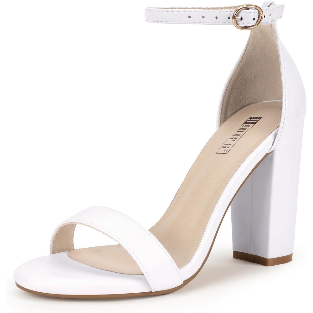 image:imageIDIFU Womens IN4 CookieHI Chunky High Heel Sandals Open Toe Ankle Strap Wedding Bridal Prom Dress Shoes For Women Bride BridesmaidWhite Pu