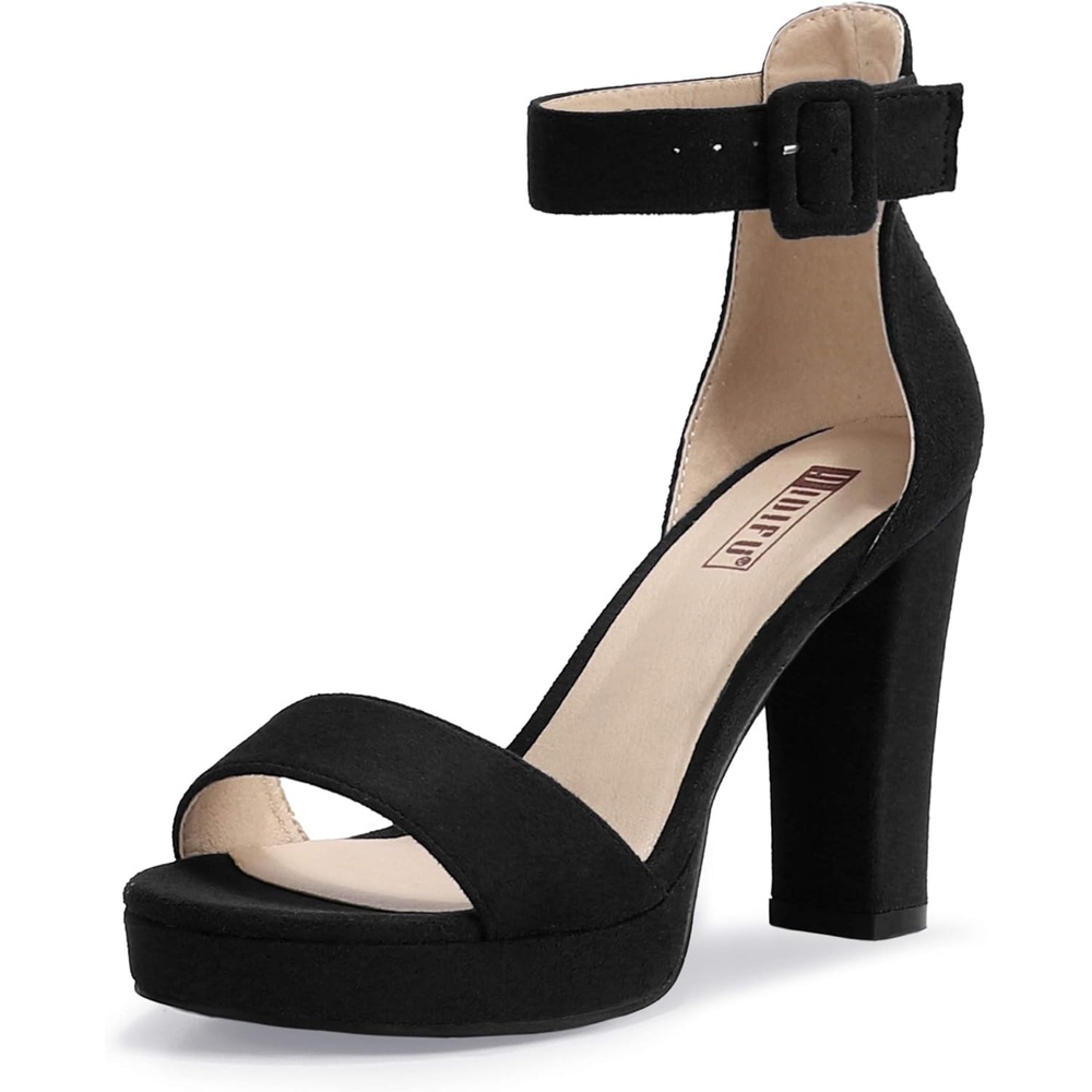 image:imageIDIFU Womens IN4 Sabrina Platform Chunky High Heels Ankle Strap Heeled Sandals Wedding Party Dress ShoesBlack Suede
