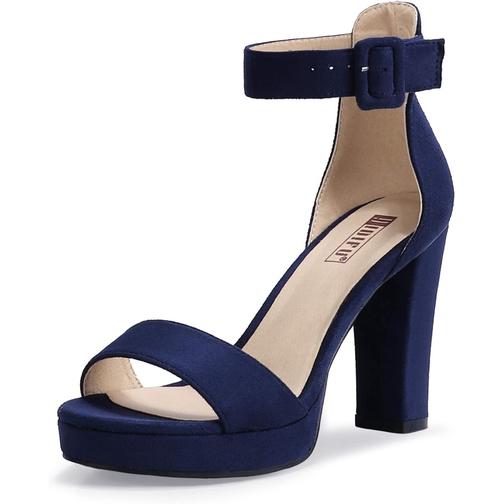 image:imageIDIFU Womens IN4 Sabrina Platform Chunky High Heels Ankle Strap Heeled Sandals Wedding Party Dress ShoesBlue Suede