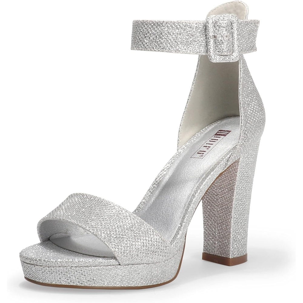 image:imageIDIFU Womens IN4 Sabrina Platform Chunky High Heels Ankle Strap Heeled Sandals Wedding Party Dress ShoesSilver Glitter