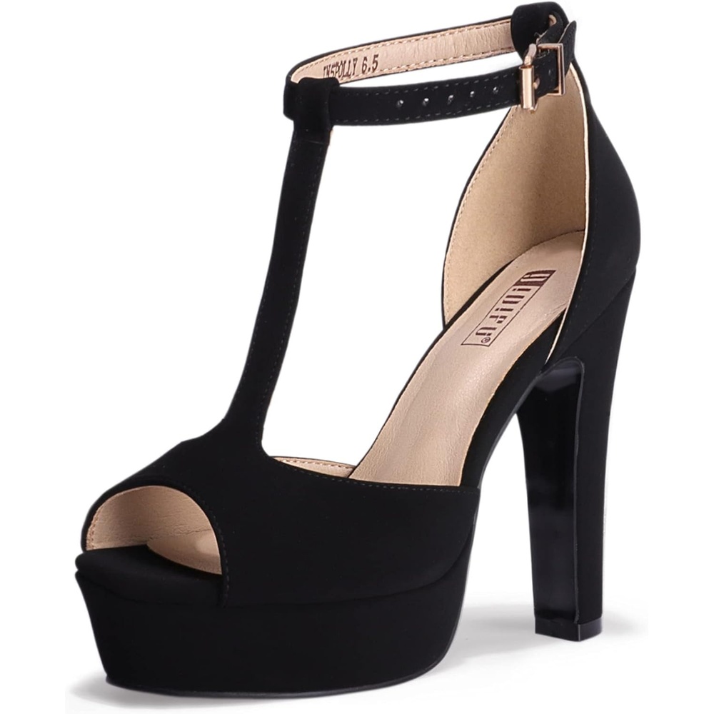 image:imageIDIFU Womens IN5 Polly Platform Chunky High Heels TStrap Sexy Sandals Peep Toe Wedding Party Prom Dress Shoes for Women BrideBlack Nubuck