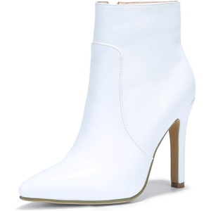 image:imageIDIFU Ankle Boots for Women High Heel Pointed Toe Boots Side Zipper Stiletto BootiesWhite Pu