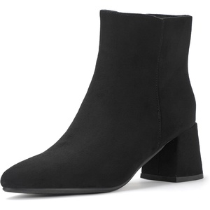 image:imageIDIFU IN2 Ankle Boots for Women Low Short Chunky Block Heel Boot Fall Pointed Toe Dress Booties Ladies Comfortable Cute Fashion BootsNew Black Suede