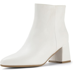 image:imageIDIFU IN2 Ankle Boots for Women Low Short Chunky Block Heel Boot Fall Pointed Toe Dress Booties Ladies Comfortable Cute Fashion BootsNew White