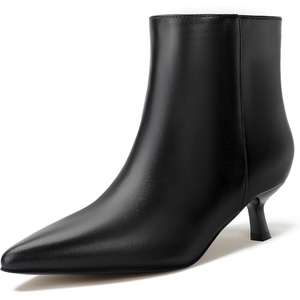 image:imageIDIFU IN2 Ankle Boots for Women Low Short Kitten Heel Booties Detachable Metal Strap Zipper Closed Pointed Toe Fall Ladies Bride Wedding Booties Comfortable Cute Trendy Stylish Fashion Dressy BootsBlack Pu